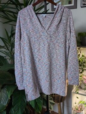 J. Jill, Summer LS Hoodie Sweater, Marled Red, White, and Blue